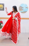 8986 Red Faux Georgette Anarkali Readymade Suits Catalog